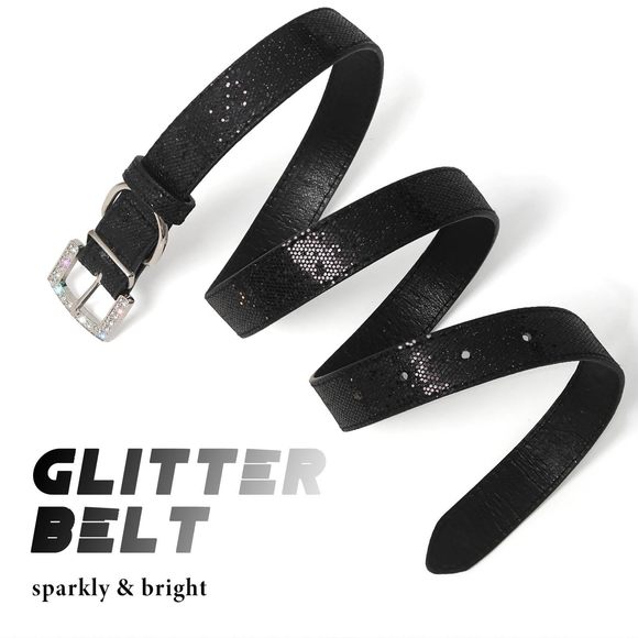 Glitter Belt Black Women Sparkly Belt Shiny Disco Belts Waist Accessoriess For🌼 - Picture 3 of 5